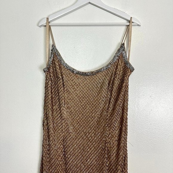 MAC DUGGAL Lattice Bead Sheath Gown in Nude Size US 10 - Picture 5 of 16